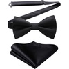 image:imageHISDERN Mens Black Necktie Handkerchief Elegant Blush Silk ties and Pocket Square Set Classic Black Bow Tie for Wedding Party