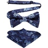 image:imageHISDERN Mens Floral Tie and Bow Tie Set Handkerchief Jacquard Woven Classic Mens Necktie amp Pocket Square Set Blue
