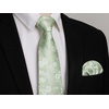 image:imageHISDERN Sage Green Ties for Men Classic Floral Pretied Bowtie Necktie Pocket Square Set for Formal Wedding Meeting with Handkerchief
