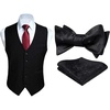 image:imageHISDERN Black Suit Vests and Black Bow Ties Pocket Square Sets for Men Wedding Formal Business