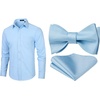 image:imageHISDERN Blue Dress Shirt for Men Long Sleeve with Matching Bow Tie and Handkerchief Set Classic