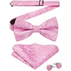 image:imageHISDERN Bow Ties for Men Pretied Bow Tie Set Paisley Classic Bowties and Pocket Square Cufflinks Set for Wedding Party0pink