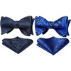image:imageHISDERN Bowties for Men Navy Blue Floral Paisley Selftie Bowtie Royal Blue Woven Silk Mens Bow Tie with Pocket Square Set for Wedding Party 2pack