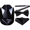 image:imageHISDERN Mens Black Necktie Handkerchief Elegant Blush Silk ties and Pocket Square Set Classic Black Bow Tie for Wedding Party