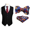 image:imageHISDERN Mens Black Suit Ves amp Red Self Tie Bow Ties Pocket Square Formal Business Wedding Vest and Bowtie