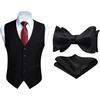 image:imageHISDERN Mens Black Suit Ves amp Self Tie Bow Ties Pocket Square Formal Business Wedding Vest and Bowtie