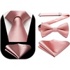 image:imageHISDERN Mens Blush Pink Tie Classic Wedding Rose Gold Woven Silk Ties and Pocket Square Formal Solid Bow Ties for Men Business Party