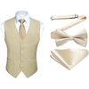 image:imageHISDERN Mens Champagne Suit Vest and Bow Tie with Pocket Square Formal Solid Color Vest Bowties for Suit or Tuxedo Grooms Wedding