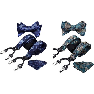 image:imageHISDERN Bow Tie and Suspenders for Men Blue Floral amp Green Paisley Suspender Bowtie Set Adjustable Strong 6 Clips for Wedding Party