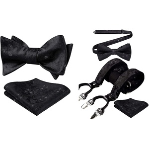 image:imageHISDERN Bow Ties for Men Black Floral Bowtie Self Tie amp Suspenders and Bow Tie Pocket Square Set Classic Formal Tuxedo Wedding Bowties