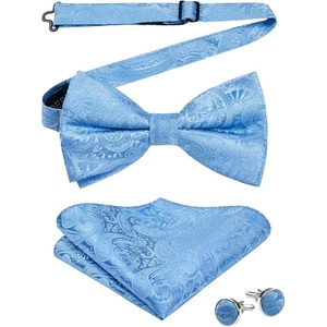 image:imageHISDERN Bow Ties for Men Pretied Bow Tie Set Paisley Classic Bowties and Pocket Square Cufflinks Set for Wedding Party0blue