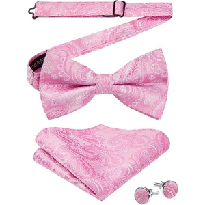 image:imageHISDERN Bow Ties for Men Pretied Bow Tie Set Paisley Classic Bowties and Pocket Square Cufflinks Set for Wedding Party0pink