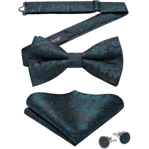 image:imageHISDERN Bow Ties for Men Pretied Bow Tie Set Paisley Classic Bowties and Pocket Square Cufflinks Set for Wedding Party1dark Blue