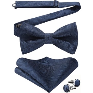 image:imageHISDERN Bow Ties for Men Pretied Bow Tie Set Paisley Classic Bowties and Pocket Square Cufflinks Set for Wedding Party1navy Blue