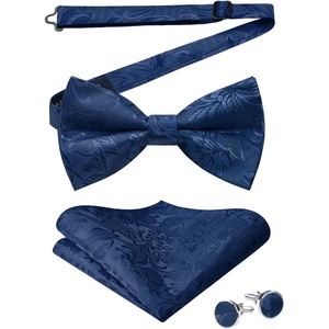 image:imageHISDERN Bow Ties for Men Pretied Bow Tie Set Paisley Classic Bowties and Pocket Square Cufflinks Set for Wedding Party1navy Blue2