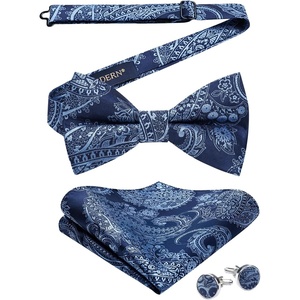 image:imageHISDERN Bow Ties for Men Pretied Bow Tie Set Paisley Classic Bowties and Pocket Square Cufflinks Set for Wedding Party1navy Blue3