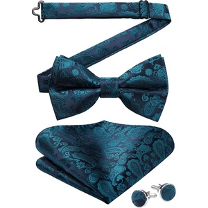 image:imageHISDERN Bow Ties for Men Pretied Bow Tie Set Paisley Classic Bowties and Pocket Square Cufflinks Set for Wedding Party1navyTeal