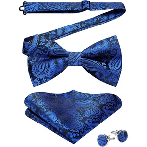 image:imageHISDERN Bow Ties for Men Pretied Bow Tie Set Paisley Classic Bowties and Pocket Square Cufflinks Set for Wedding Party1royal Blue