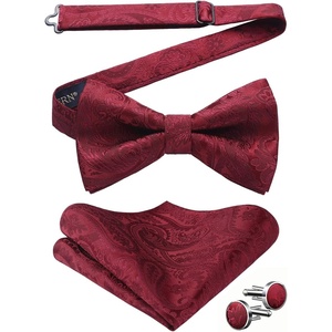 image:imageHISDERN Bow Ties for Men Pretied Bow Tie Set Paisley Classic Bowties and Pocket Square Cufflinks Set for Wedding Party2burgundy