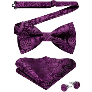 image:imageHISDERN Bow Ties for Men Pretied Bow Tie Set Paisley Classic Bowties and Pocket Square Cufflinks Set for Wedding Party2purple