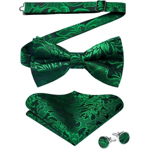 image:imageHISDERN Bow Ties for Men Pretied Bow Tie Set Paisley Classic Bowties and Pocket Square Cufflinks Set for Wedding Party3green