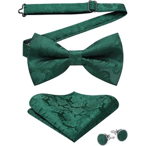 image:imageHISDERN Bow Ties for Men Pretied Bow Tie Set Paisley Classic Bowties and Pocket Square Cufflinks Set for Wedding Party3green2