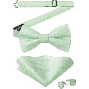 image:imageHISDERN Bow Ties for Men Pretied Bow Tie Set Paisley Classic Bowties and Pocket Square Cufflinks Set for Wedding Party3green3
