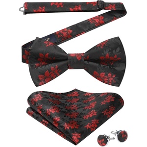 image:imageHISDERN Bow Ties for Men Pretied Bow Tie Set Paisley Classic Bowties and Pocket Square Cufflinks Set for Wedding Party4black