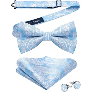 image:imageHISDERN Bow Ties for Men Pretied Bow Tie Set Paisley Classic Bowties and Pocket Square Cufflinks Set for Wedding Party4blue2