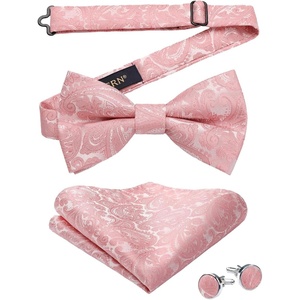 image:imageHISDERN Bow Ties for Men Pretied Bow Tie Set Paisley Classic Bowties and Pocket Square Cufflinks Set for Wedding Party4pink4