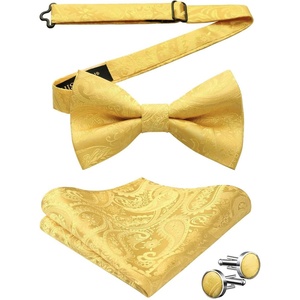 image:imageHISDERN Bow Ties for Men Pretied Bow Tie Set Paisley Classic Bowties and Pocket Square Cufflinks Set for Wedding Party4yellow