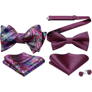 image:imageHISDERN Mens Bowties Floral Selftie and Plaid Pretied Bow Ties for Men Hot Pink Bowtie with Handkerchief Set for Wedding Party