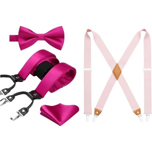 image:imageHISDERN Pink Suspenders Bow Ties Set  Elastic Suspender Braces