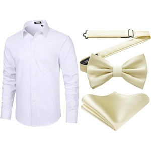 image:imageHISDERN Solid Mens Dress Shirts Bow Ties Long Sleeve Button Down Shirts for Men Casual Formal Business Wedding