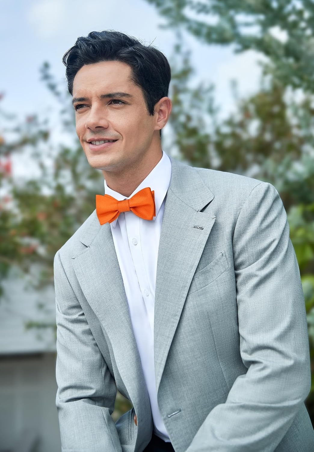 image:imageHISDERN Bow Ties for Men Solid Color Self Tie Bow Tie Pocket Square Set Classic Formal Satin Bowties for Tuxedo Wedding PartyL3orange