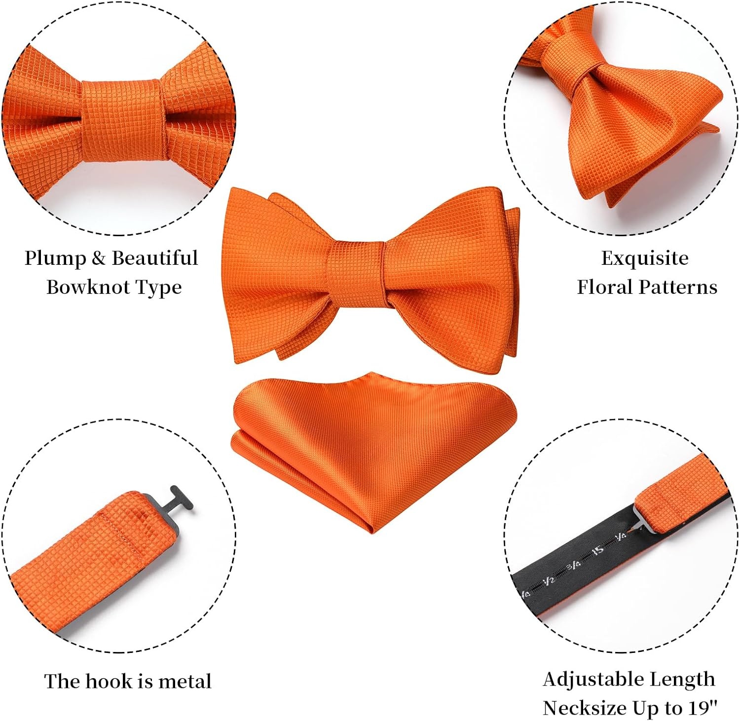 image:imageHISDERN Bow Ties for Men Solid Color Self Tie Bow Tie Pocket Square Set Classic Formal Satin Bowties for Tuxedo Wedding PartyL3orange