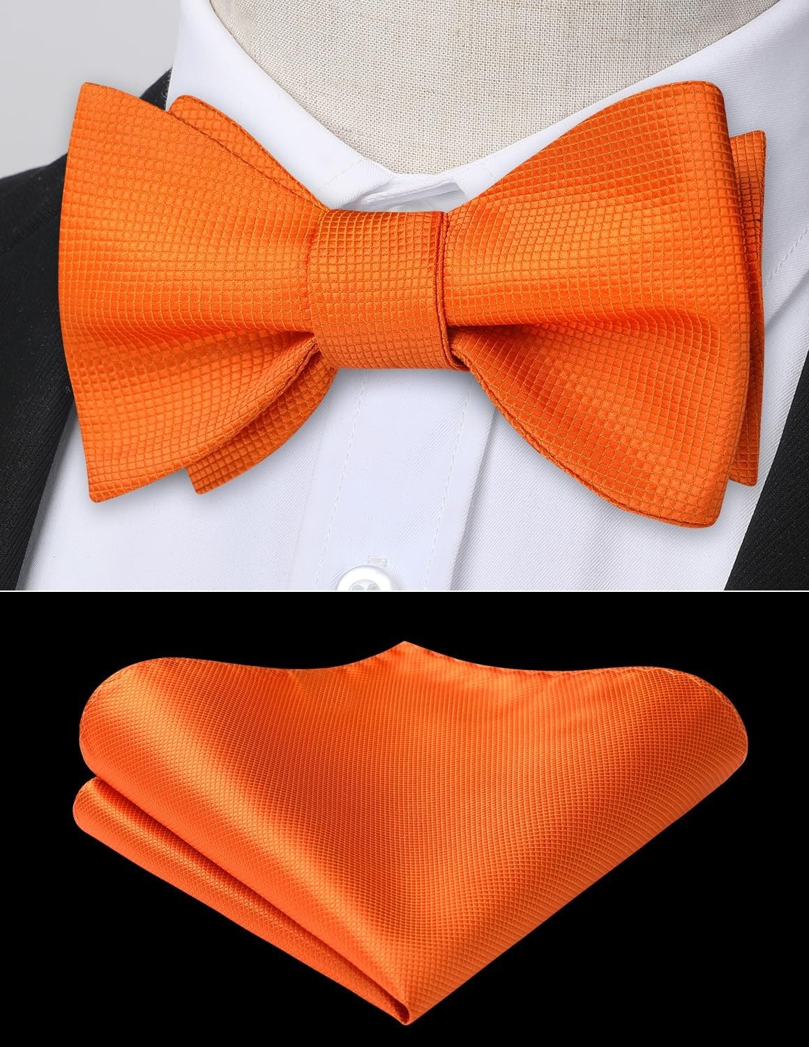 image:imageHISDERN Bow Ties for Men Solid Color Self Tie Bow Tie Pocket Square Set Classic Formal Satin Bowties for Tuxedo Wedding PartyL3orange