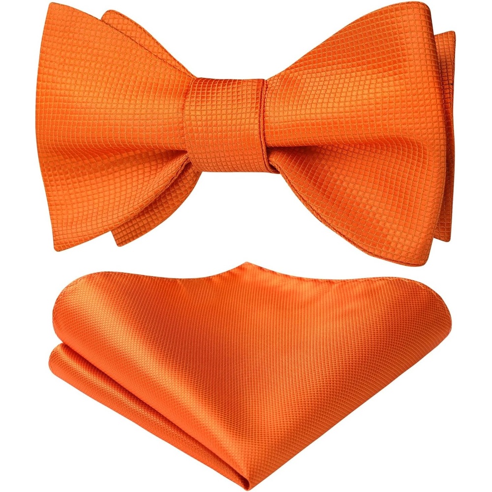 image:imageHISDERN Bow Ties for Men Solid Color Self Tie Bow Tie Pocket Square Set Classic Formal Satin Bowties for Tuxedo Wedding PartyL3orange