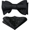 image:imageHISDERN Black Bowties for Men Paisley Selftie Bow tie with Pocket Square Set Tuxedo Floral Mens Bow Tie