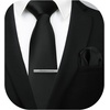 image:imageHISDERN Black Ties for Men Formal Business Silk Tie and Pocket Square Set