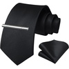 image:imageHISDERN Black Ties for Men Formal Business Silk Tie and Pocket Square Set