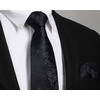 image:imageHISDERN Blacks Ties for Men Woven Classic Necktie Handkerchief Set Formal Floral Tie with Pocket Square for Wedding Business