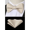 image:imageHISDERN Bow Ties for Men Solid Color Self Tie Bow Tie Pocket Square Set Classic Formal Satin Bowties for Tuxedo Wedding PartyB1champagne 2