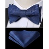 image:imageHISDERN Bow Ties for Men Solid Color Self Tie Bow Tie Pocket Square Set Classic Formal Satin Bowties for Tuxedo Wedding PartyF4navy Blue