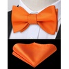 image:imageHISDERN Bow Ties for Men Solid Color Self Tie Bow Tie Pocket Square Set Classic Formal Satin Bowties for Tuxedo Wedding PartyL3orange
