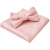 image:imageHISDERN Men Light Pink Ties Floral Pretied Bowtie Woven Classic Formal Tie Pocket Suqare Set for Wedding Business with Handkerchief