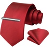 image:imageHISDERN Mens Black Suit Ves amp 3PCS Solid Red Ties Pocket Square Necktie Clip Set Formal Business Wedding Vest and Tie