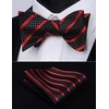 image:imageHISDERN Mens Black Suit Vest amp Red Self Tie Bow Ties Pocket Square Formal Business Wedding Vest and Bowtie