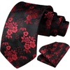 image:imageHISDERN Mens Floral Tie Regular amp Extra Long Necktie Set Wedding Ties Pocket Square Black and Red Tie