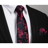 image:imageHISDERN Mens Floral Tie Regular amp Extra Long Necktie Set Wedding Ties Pocket Square Black and Red Tie